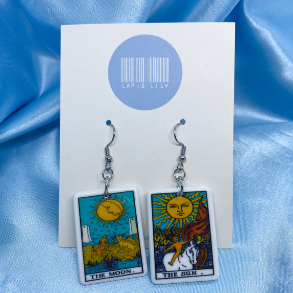 Mix and match tarot card resin earrings with stainless steel earring hooks, clip ons, s925 sterling silver earring hooks