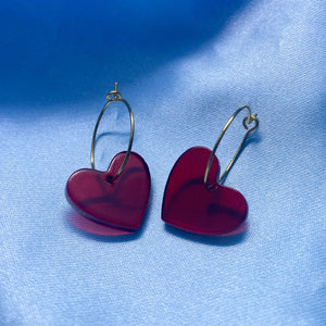Red Heart Hoop Earrings